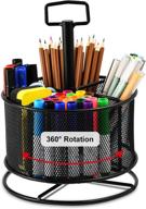 marbrasse mesh desk organizer, 360-degree rotating multi-functional pen holder with 4 compartments, desktop stationary organizer for home office art supplies, black логотип