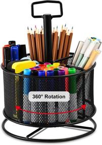 img 4 attached to Marbrasse Mesh Desk Organizer, 360-Degree Rotating Multi-Functional Pen Holder with 4 Compartments, Desktop Stationary Organizer for Home Office Art Supplies, Black