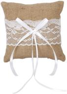 💍 adeeing vintage burlap lace ring bearer pillow: exquisite jewelry cushion for wedding, 6 x 6 inch logo