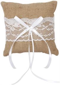 img 4 attached to 💍 Adeeing Vintage Burlap Lace Ring Bearer Pillow: Exquisite Jewelry Cushion for Wedding, 6 x 6 Inch