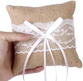 img 1 attached to 💍 Adeeing Vintage Burlap Lace Ring Bearer Pillow: Exquisite Jewelry Cushion for Wedding, 6 x 6 Inch