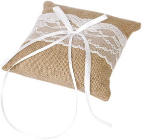 img 2 attached to 💍 Adeeing Vintage Burlap Lace Ring Bearer Pillow: Exquisite Jewelry Cushion for Wedding, 6 x 6 Inch
