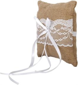 img 3 attached to 💍 Adeeing Vintage Burlap Lace Ring Bearer Pillow: Exquisite Jewelry Cushion for Wedding, 6 x 6 Inch