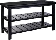 👞 finnhomy 3-tier shoe rack bench cushion: stylish black wood furniture with 400 lb capacity for entryway, bedroom, hallway logo