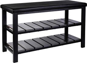 img 4 attached to 👞 Finnhomy 3-Tier Shoe Rack Bench Cushion: Stylish Black Wood Furniture with 400 lb Capacity for Entryway, Bedroom, Hallway