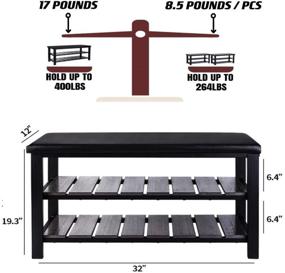 img 1 attached to 👞 Finnhomy 3-Tier Shoe Rack Bench Cushion: Stylish Black Wood Furniture with 400 lb Capacity for Entryway, Bedroom, Hallway