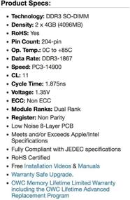 img 2 attached to OWC 8GB (2 X 4GB) 1867 MHZ DDR3 SO-DIMM PC3-14900 204 Pin CL11 Memory Upgrade