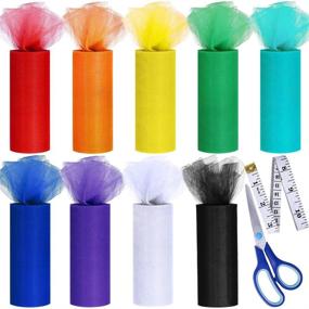 img 4 attached to 🌈 Supla 9 Colors Rainbow Tulle Rolls – Tulle Netting Rolls – Tulle Fabric Spool Ribbon 6 Inch Wide 25 Yards per Spool – Sewing Scissors and Body Measuring Ruler Set for Table Skirt, Rainbow Party, Tulle Skirt Dress