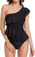 👙 one shoulder ruffled tummy control swimsuit for women - smismivo curvy swimwear with asymmetric flounce - one piece bathing suit logo