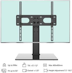 img 2 attached to WALI Table Top Swivel TV Stand | Glass Base | Safety Wire | Fits 32-55 inch LED, LCD, OLED & Plasma Flat Screens | VESA Pattern up to 400x400 (TVDVD-03), Black