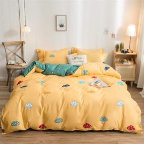 img 3 attached to 🍄 Kids Girls Cartoon Botanical Plants Mushroom Bedding Set - Full Size Duvet Cover with Colorful Mushrooms Comforter - Ultra Soft, Lovely Natural Wild Fungus Bedspread - Zipper Closure - Cute and Decorative