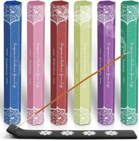 img 2 attached to LA BELLEFÉE Incense Sticks Gift Set - Scented Variety Pack, Incense Sticks Holder Included (Set 🌸 of 6) - 120 Sticks with 6 Fragrances: Sandalwood, Strawberry, Wild Cherry, Jasmine, African Violet, and Patchouli