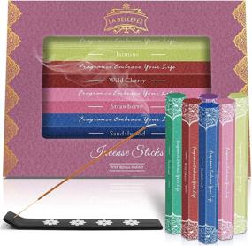 img 4 attached to LA BELLEFÉE Incense Sticks Gift Set - Scented Variety Pack, Incense Sticks Holder Included (Set 🌸 of 6) - 120 Sticks with 6 Fragrances: Sandalwood, Strawberry, Wild Cherry, Jasmine, African Violet, and Patchouli