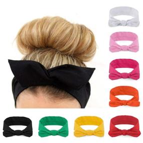 img 4 attached to 👩 Habibee Women Headbands Turban Headwraps Hair Band Bows: Fashion & Sport Accessories - Set of 8 Solid Color Headbands for Women