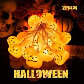 img 3 attached to 🎃 Liacere 2 Пакета Праздничные светодиодные гирлянды с тыквами - 40 светодиодных тыковок, длина 20 футов, 8 режимов работы - влагозащищенный аккумуляторный блок - Декорации для Хэллоуина и Дня Благодарения для использования внутри помещений и на открытом воздухе.