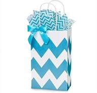 stylish turquoise blue & white chevron small shopper gift bags - pack of 25 logo