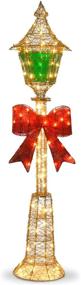 img 2 attached to 🎄 60-Inch Gold Wire Lamp Post with Red Bow, 85 Clear Outdoor Lights - National Tree (MZLP-60BL)