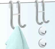 4-pack shower door hooks for frameless glass door - over the door towel rack & organizer for bathroom, bathing suits, robe, towel, squeegee, loofah, shaver - silver logo