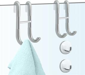 img 4 attached to 4-Pack Shower Door Hooks for Frameless Glass Door - Over The Door Towel Rack & Organizer for Bathroom, Bathing Suits, Robe, Towel, Squeegee, Loofah, Shaver - Silver