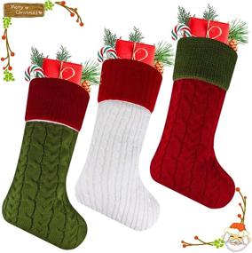 img 4 attached to 🧦 Libay Knit Christmas Stockings: 3-Pack of 18" Large Size Cable Knit Xmas Stockings for Festive Decorations and Family Holidays (White/Red/Green)