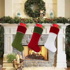 img 3 attached to 🧦 Libay Knit Christmas Stockings: 3-Pack of 18" Large Size Cable Knit Xmas Stockings for Festive Decorations and Family Holidays (White/Red/Green)