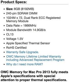 img 2 attached to Память OWC 8GB PC14900 DDR3 ECC-R 1866MHz DIMM для моделей Mac Pro 2013 года - совместимая и оптимальная для повышения производительности