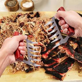 img 2 attached to 🍖 JEANTRIX Meat Claws: Stainless Steel Shredder for BBQ Meat, Heat Resistant Wood Handle - Gules