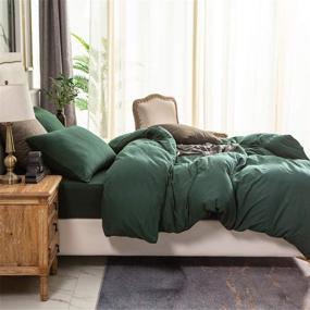 img 2 attached to PURE ERA Jersey Knit Duvet Cover Set - Super Soft & Comfy T-Shirt Cotton, Solid Blackish Green Queen Size, Zipper Closure included (3pc Bedding Set, 1 Duvet Cover + 2 Pillow Shams)