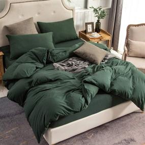 img 3 attached to PURE ERA Jersey Knit Duvet Cover Set - Super Soft & Comfy T-Shirt Cotton, Solid Blackish Green Queen Size, Zipper Closure included (3pc Bedding Set, 1 Duvet Cover + 2 Pillow Shams)
