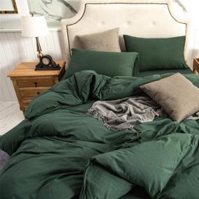 img 1 attached to PURE ERA Jersey Knit Duvet Cover Set - Super Soft & Comfy T-Shirt Cotton, Solid Blackish Green Queen Size, Zipper Closure included (3pc Bedding Set, 1 Duvet Cover + 2 Pillow Shams)