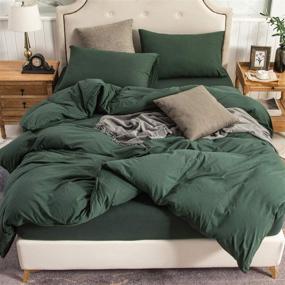 img 4 attached to PURE ERA Jersey Knit Duvet Cover Set - Super Soft & Comfy T-Shirt Cotton, Solid Blackish Green Queen Size, Zipper Closure included (3pc Bedding Set, 1 Duvet Cover + 2 Pillow Shams)