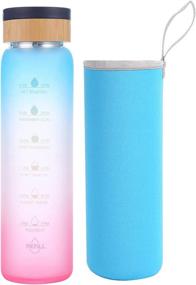 img 4 attached to 💧 Xaeiglas 32oz Glass Water Bottle with Wide Mouth, Time Marker, Bamboo Lid, Neoprene Sleeve - Hot & Cold Drinks, BPA-Free, Reusable (Blue)