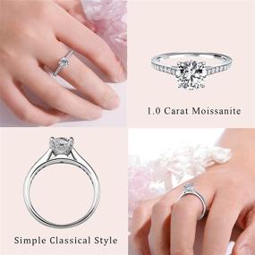 img 3 attached to 💍 JINAO 1.0 каратная классическая моиссанитовая кольцо с замочной огранкой - серебряное кольцо-солитер с круглым камнем с платиновым покрытием для женщин - обручальное, обещание, свадебное, кольцо вечной любви