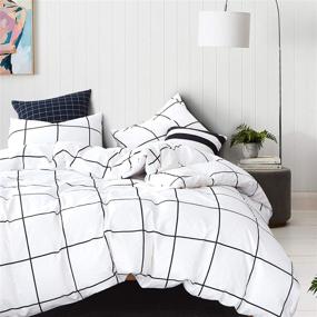 img 1 attached to 🏷️ White Plaid Comforter Set Queen - Checkered Bedding for Women, Men, Boys, and Girls - Cotton Buffalo Check Grid Comforters - Modern Gingham Quilts with Geometric Large Plaid Design - 3 PCS