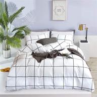 🏷️ white plaid comforter set queen - checkered bedding for women, men, boys, and girls - cotton buffalo check grid comforters - modern gingham quilts with geometric large plaid design - 3 pcs logo