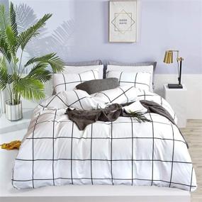 img 4 attached to 🏷️ White Plaid Comforter Set Queen - Checkered Bedding for Women, Men, Boys, and Girls - Cotton Buffalo Check Grid Comforters - Modern Gingham Quilts with Geometric Large Plaid Design - 3 PCS