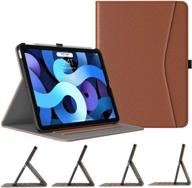 📱 timovo case for new ipad air 4th generation - pu leather folio stand cover with 4 viewing angles, support for apple pencil charging - brown logo