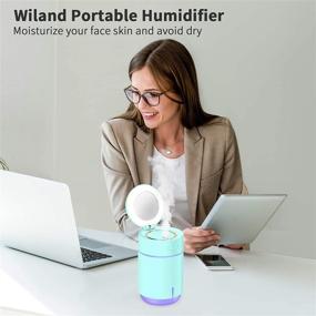 img 4 attached to 🌬️ Wiland Humidifier Mini Air Humidifier: Cordless Car & Desktop Portable with Dual Modes, Mirror Blue Design & Colorful Light