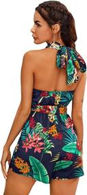 img 3 attached to SheIn Women's Tropical Print Halter Romper with a Sexy Cutout Criss Cross Tie Back