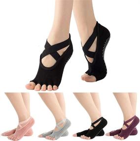 img 4 attached to 🧦 Pengxiaomei 4 Pairs Non Slip Pilates Socks: Women's Yoga Socks with Toes for Ballet, Pilates, Barre Dance