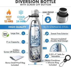 img 3 attached to 🔒 17oz Diversion Safe Water Bottle with Hidden Bottom Compartment, Secure Stash Can for Valuables, Stainless Steel Vacuum Insulated Leak Proof, Bonus Smell Proof Bag Included