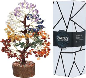 img 2 attached to 🌳 Handmade Zaicus Seven Chakra Healing Crystal Tree of Life Bonsai Fortune Money Good Luck Statue for Wealth, Prosperity & Spiritual Decor – Gemstone Trees, Golden Wire, 10-12 Inch Size