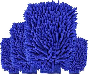 img 4 attached to 🧤 Versatile 4-Piece Blue Car Wash Mitt, House Cleaning Glove & Dusting Cloth Set: Chenille Microfiber for Effective Home Care