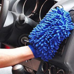 img 3 attached to 🧤 Versatile 4-Piece Blue Car Wash Mitt, House Cleaning Glove & Dusting Cloth Set: Chenille Microfiber for Effective Home Care