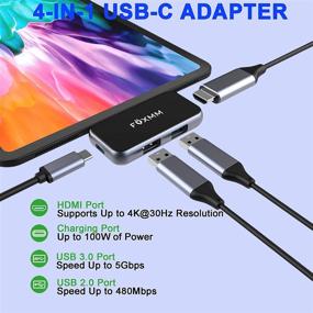 img 3 attached to 🦊 FOXMM 4 in 1 USB C to HDMI Adapter: 4K HDMI, USB 3.0, 2.0, 100W PD Charging | MacBook Pro Compatible