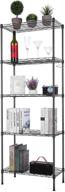 📦 5-tier adjustable steel wire shelving unit - metal storage rack with stainless steel hooks and leveling feet, ideal for living room, kitchen, bathroom, garage, and pantry organization (black) logo