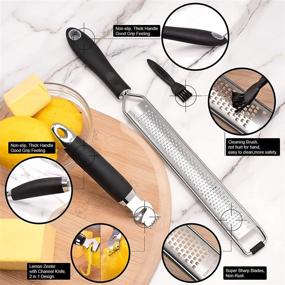 img 2 attached to 🍋 HOTEC Stainless Steel Cheese Grater and Lemon Citrus Zester with Channel Knife - Perfect for Kitchen: Ginger, Garlic, Nutmeg, Chocolate, Vegetables, Fruits – Razor-Sharp, Non-slip Handle, Dishwasher Safe