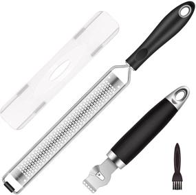 img 4 attached to 🍋 HOTEC Stainless Steel Cheese Grater and Lemon Citrus Zester with Channel Knife - Perfect for Kitchen: Ginger, Garlic, Nutmeg, Chocolate, Vegetables, Fruits – Razor-Sharp, Non-slip Handle, Dishwasher Safe