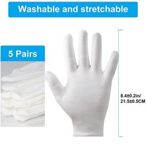 img 3 attached to 🧤 Moisturizing Gloves Overnight - Set of 5 Pairs (10Pcs), Cotton for Dry Hands Eczema, Spa-Worthy White Gloves for Men and Women – Washable, One Size Fit Most Cloth Gloves