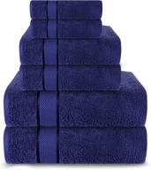 plush 6 piece bath towels set: large, quick dry, 100% cotton, navy blue - ideal for home, gym, spa & hotel logo